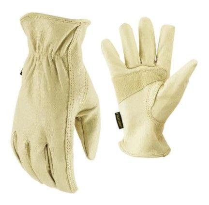 Photo 1 of ASSORTED GLOVES (FIRM GRIP Medium Grain Pigskin Leather Work Gloves, FIRM GRIP
PU Glove with Touchscreen (8-PairS), Husky Medium Heavy Duty Glove, Mens 3M Thinsulate 40 gram Thermal Insulated gloves LARGE AND 2 EXTRA PAIRS OF GLOVES) 