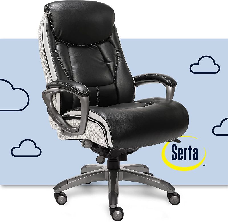 Photo 1 of chair mechanism doesn't work correctly
Serta 44942 Executive Office Chair with Smart Layers Technology | Leather and Mesh Ergonomic with Contoured Lumbar and ComfortCoils | Black & White IN GOOD CONDITION