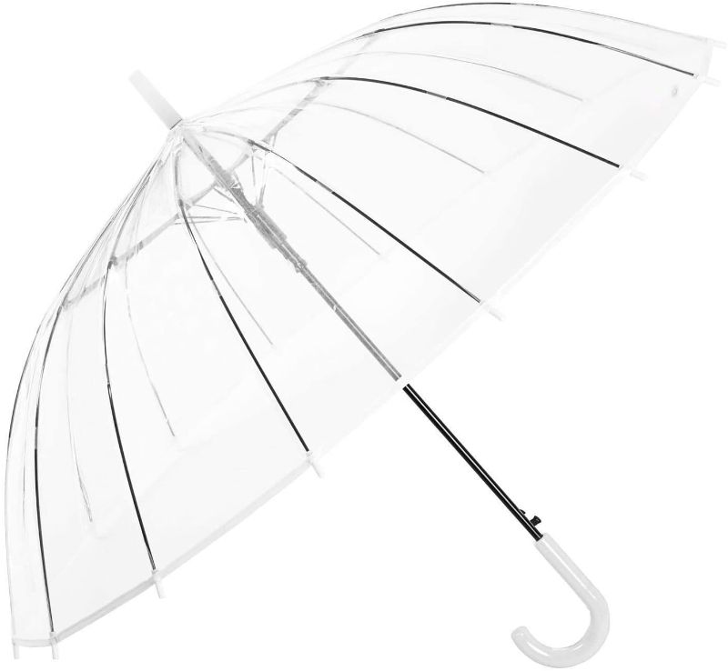 Photo 1 of ThreeH Large Windproof Clear Bubble Travel Umbrella Automatic Open 16 Steel Ribs Extra Pvc Dome KS10,White (CLOSING LATCH BROKEN)