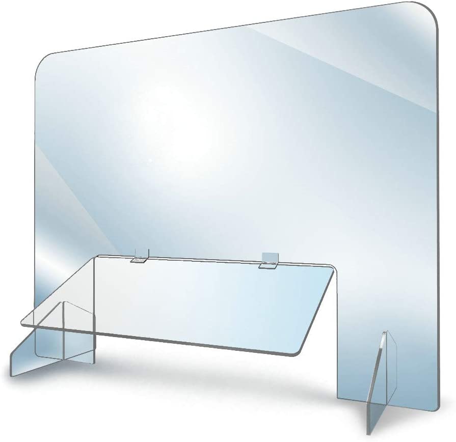 Photo 1 of (BROKEN OFF CORNER) 
Sneeze Guard for Desk-32"x 24" Free Standing Acrylic Plexiglass Barrier for Table