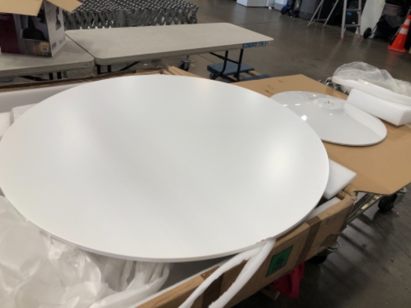 Photo 4 of (MISSING HARDWARE; DAMAGED TABLE SIDES) 
39'' Round Table, Sturdy décor Table with a Combination of Iron Frame and 0.7'' Thickness MDF top White Round Table
