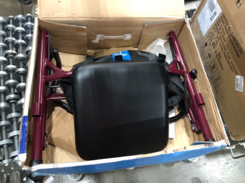 Photo 2 of ***MISSING PARTS*** Medline Steel Rollator Walker Burgundy 350 lbs Capacity(MISSING 3 WHEELS)