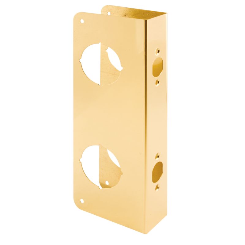 Photo 1 of 1-3/4 in. x 10-7/8 in. Thick Solid Brass Lock and Door Reinforcer, 2-1/8 in. Double Bore, 2-3/8 in. Backset
