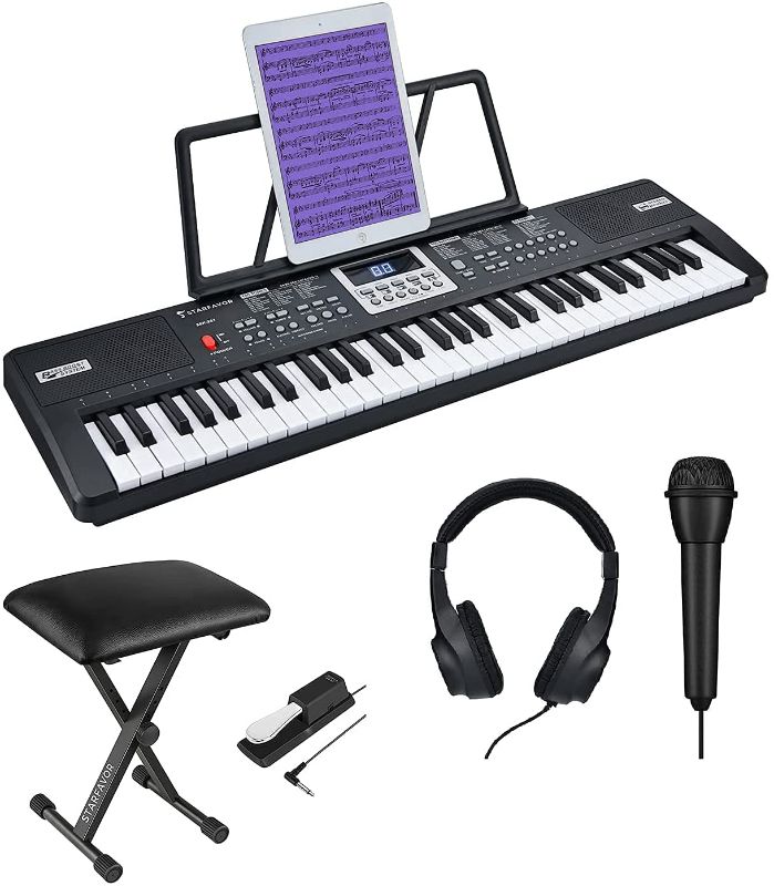 Photo 1 of 61 Key Electronic Keyboard Piano with X-style adjustable Bench and Universal Sustain Pedal Starfavor
