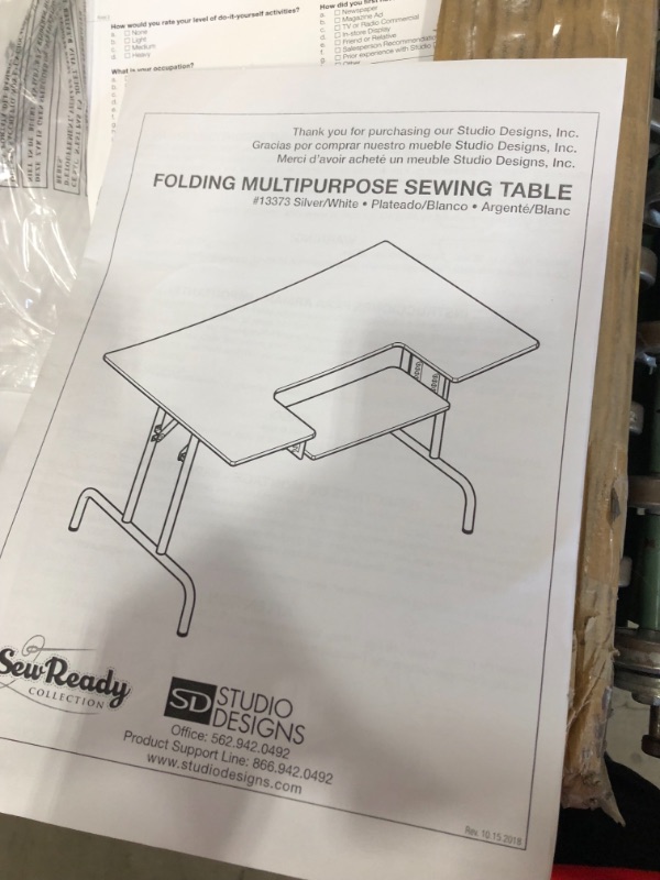 Photo 5 of Studio Designs 47.5” Laminate Folding Multipurpose Sewing Table White (13373)