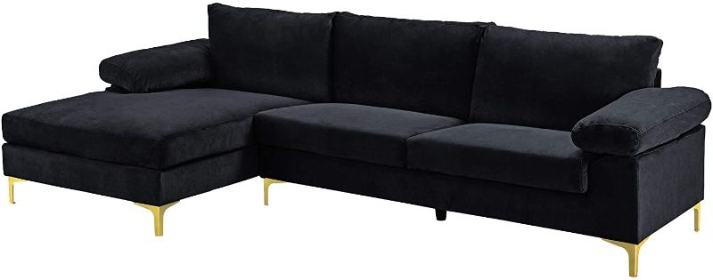 Photo 1 of **incomplete**Casa Andrea Milano llc Modern Large Velvet Fabric Sectional Sofa Couch with Extra Wide Chaise Lounge with Golden Legs, L Shaped, Black 2 out of 2
