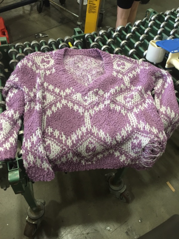 Photo 1 of LARGE  Purple and White Southwestern Knitted Sweater 

//USED, MAJOR DAMAGE WITH HOLE 