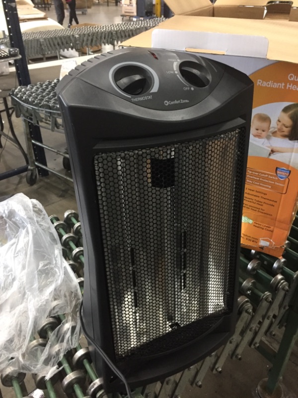 Photo 2 of Comfort Zone CZQTV007BK Fan-Assisted Tower Radiant Quartz Heater

//TESTED AND NONFUNCTIONAL, PARTS ONLY, MAJOR DAMAGE ON BOTTOM 
