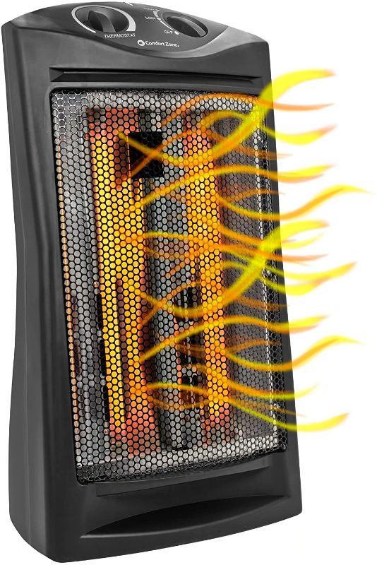 Photo 1 of Comfort Zone CZQTV007BK Fan-Assisted Tower Radiant Quartz Heater

//TESTED AND NONFUNCTIONAL, PARTS ONLY, MAJOR DAMAGE ON BOTTOM 
