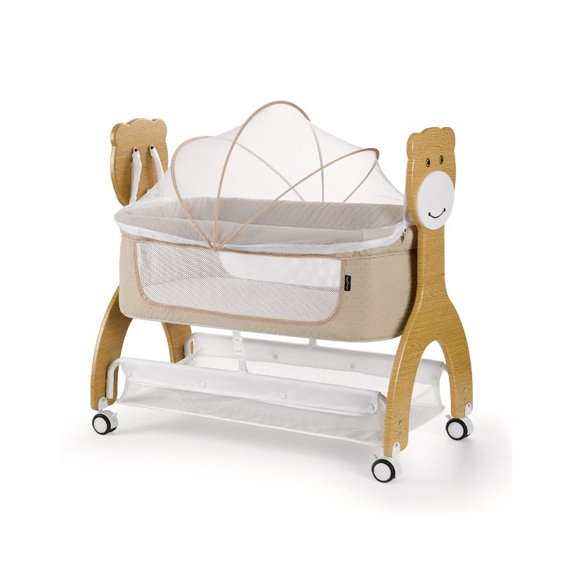 Photo 1 of Dream on Me Cub Portable Bassinet, Rocking Cradle, Best for Small Living Space, Compact Portable Bassinet in Beige
