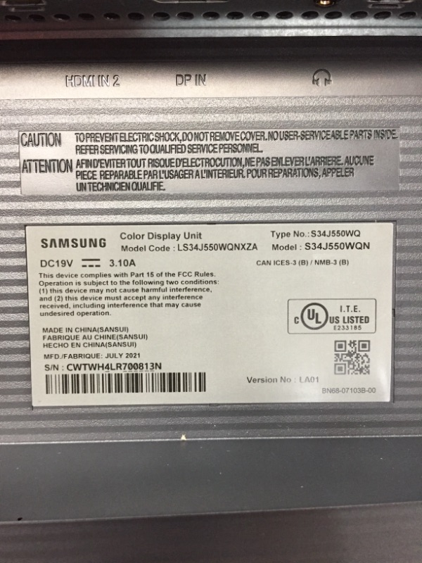 Photo 3 of SAMSUNG 34-Inch SJ55W Ultrawide Gaming Monitor (LS34J550WQNXZA) – 75Hz Refresh, WQHD Computer Monitor, 3440 x 1440p Resolution, 4ms Response, FreeSync, Split Screen, HDMI, Blackhard  line of dead pixels vertically in middle of the screen, hard to see with