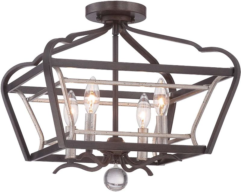 Photo 1 of (STOCK PHOTO COLOR DOES NOT ACCURATELY REFLECT ACTUAL PRODUCT COLOR) 
Minka Lavery 4347-593 Astrapia Semi Flush Mount Ceiling Light Square Lighting Fixture, 4 Light, 240 Watts, Dark Rubbed Sienna and Aged Silver
