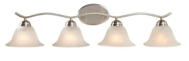 Photo 1 of (MISSING 3 GLASSES) 
Hampton Bay Andenne 4-Light Brushed Nickel Bath Vanity Light with Bell Shaped Marbleized Glass Shades