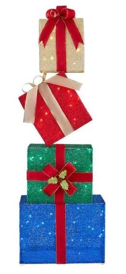 Photo 1 of (DAMAGED SIDE) 
4.5 ft Yuletide Lane LED Stacked Gift Box Set Yard Sculpture
