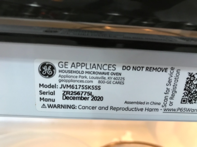 Photo 2 of (MISSING ATTACHMENTS, HARDWARE, MANUAL) 
(COSMETIC DAMAGES) 
GE® 1.7 Cu. Ft. Over-the-Range Sensor Microwave Oven
