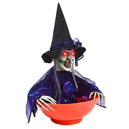 Photo 1 of JOYIN Halloween Animated Witch Candy Bowl, Witch Candy Bowl with LED Eyes and Creepy Sound (Sound Activated) for Trick-or-Treat, Halloween Party Decor
