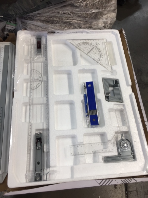 Photo 1 of SALEMAR A3 Drafting Table Drawing Board, Drawing Tool Set Graphic Architectural Sketch Board with Parallel Motion, Set Square, Clamps, Protractor, Anti Slip Support Legs, Sliding Ruler
