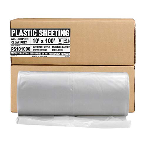 Photo 1 of Aluf Plastics Plastic Sheeting - 10' X 100', 6 MIL Heavy Duty Gauge - Clear Vapor and Moisture Barrier Sheet Tarp/Drop Cloth for Painting, Furniture C
