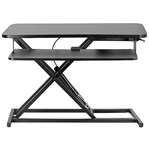 Photo 1 of VIVO Black Height Adjustable 32" Standing Desk Monitor Riser, Sit Stand Tabletop