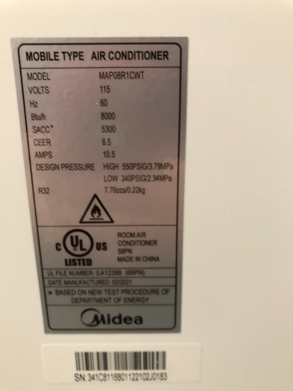 Photo 3 of 3-in-1 Portable Air Conditioner, Dehumidifier, Fan, for Rooms up to 150 Sq Ft, 8,000 BTU (5,300 BTU SACC) Control with Remote
