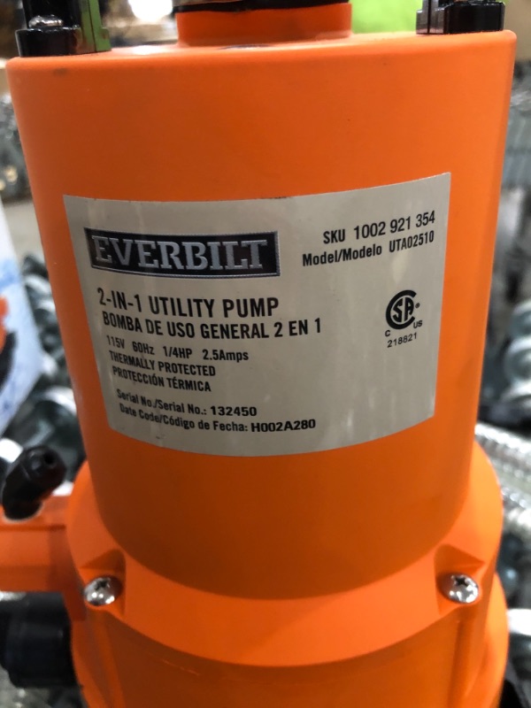 Photo 3 of Everbilt 1/4 HP 2-in-1 Utility Pump
