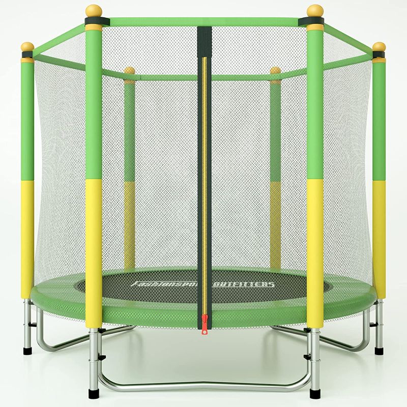 Photo 1 of FASHIONSPORT OUTFITTERS Trampoline with Safety Enclosure -Indoor or Outdoor Trampoline for Kids-Yellow/Green-5 feet
