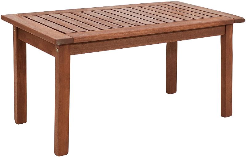 Photo 1 of ***PARTS ONLY*** Sunnydaze Meranti Wood Coffee Table with Teak Oil Finish - 17.75 x 35.5 Inch Modern Rectangle Outdoor Center Table - Perfect Decorative Patio Furniture Accent for The Patio, Deck, Front Porch or Yard
