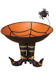 Photo 1 of 11 Inch Metal Candy Bowl on Witch Boots with Spider
