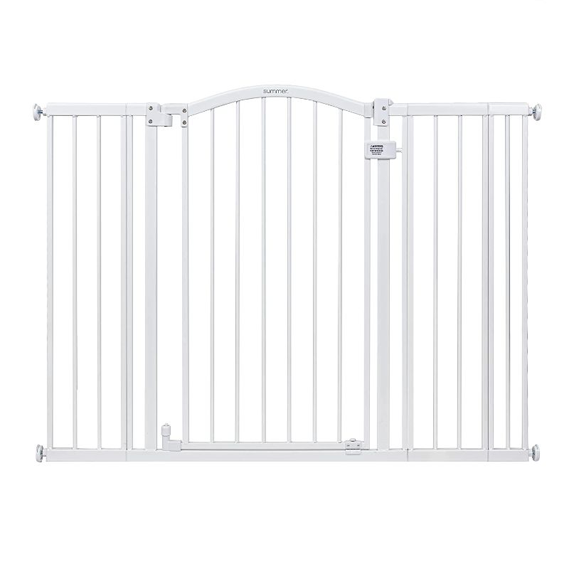 Photo 1 of 
Summer Infant Extra Tall & Wide Safety Baby Gate, Fits Openings 29.5-53" Wide, Metal for Doorways & Stairways, 38" Tall Walk-Through Baby & Pet Gate, White
