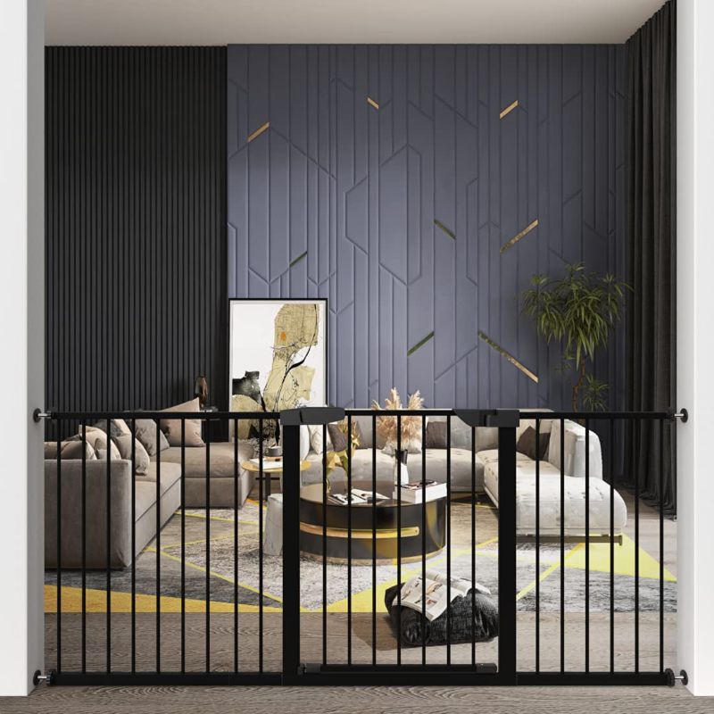 Photo 1 of ALLAIBB Walk Through Baby Gate Auto Close Tension Black Metal Child Pet Safety Gates with Pressure Mount for Stairs,Doorways and Kitchen (Black, 79.13"...
