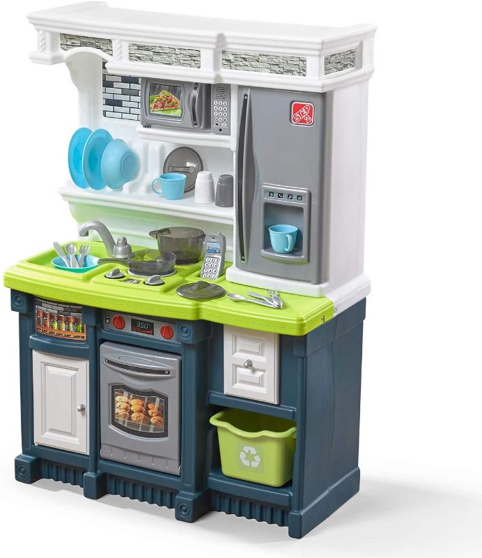 Photo 1 of ** incomplete** Step2 Lifestyle Custom Kitchen | Plastic Play Kitchen & Toy Accessories Set | Blue & Green Kids Kitchen Playset, Blue, White & Green
