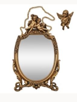 Photo 1 of 16.5 x 9.5 inches Wall Mirror with Cherub and Floral Ornaments