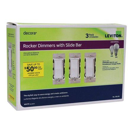 Photo 1 of Leviton 3829918 Decora White 600 Watts Rocker Dimmer - Pack of 3
