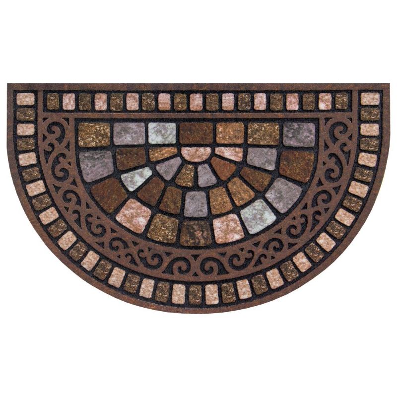 Photo 1 of *damaged* StyleWell Half Round Stone 18 in. X 30 in. Door Mat, Browns and Tans Printed on a Flocked Surface