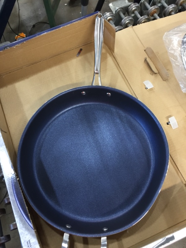 Photo 2 of Classic Blue 14 in. Aluminum Ultra-Durable Mineral and Diamond Infused Family Skillet with Glass Lid and Helper Handle