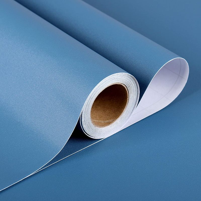 Photo 1 of 24"x160" Blue Contact Paper for Cabinets Adhesive Vinyl Film for Furniture Contact Paper Blue Thick Textured Wallpaper Blue Contact Paper Self Adhesive Removable Decorative Bathroom Counter