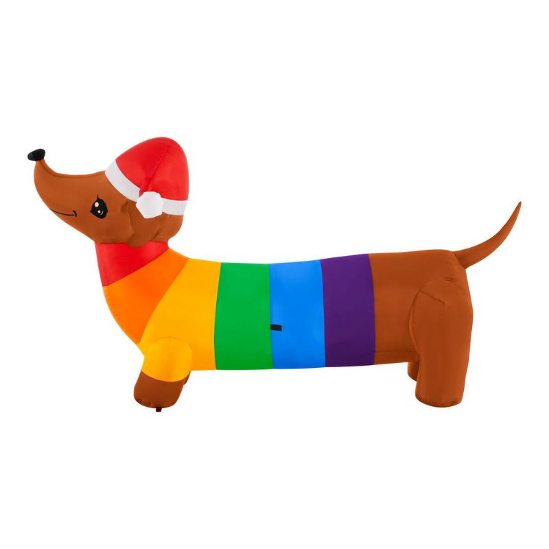 Photo 1 of *** NON FUNCTIONAL MISSING POWER PLUG***
6 ft Pre-Lit LED Airblown Dachshund Dog with Rainbow Sweater Christmas Inflatable