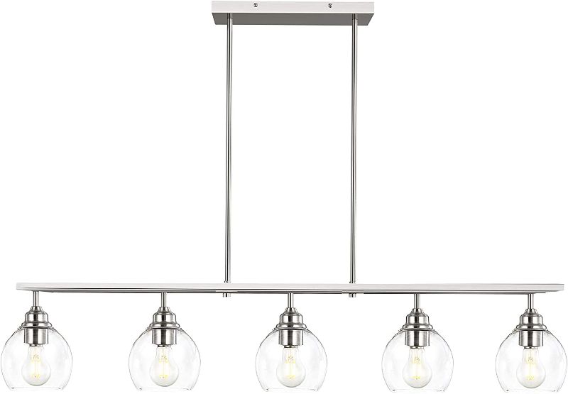 Photo 1 of **MISSING HARDWARE**
Light Society Niels 5-Light Chandelier/Island Light, Clear Glass with Satin Nickel Finish, Contemporary Mid Century Modern Style Lighting Fixture (Satin Nickel/Clear)
