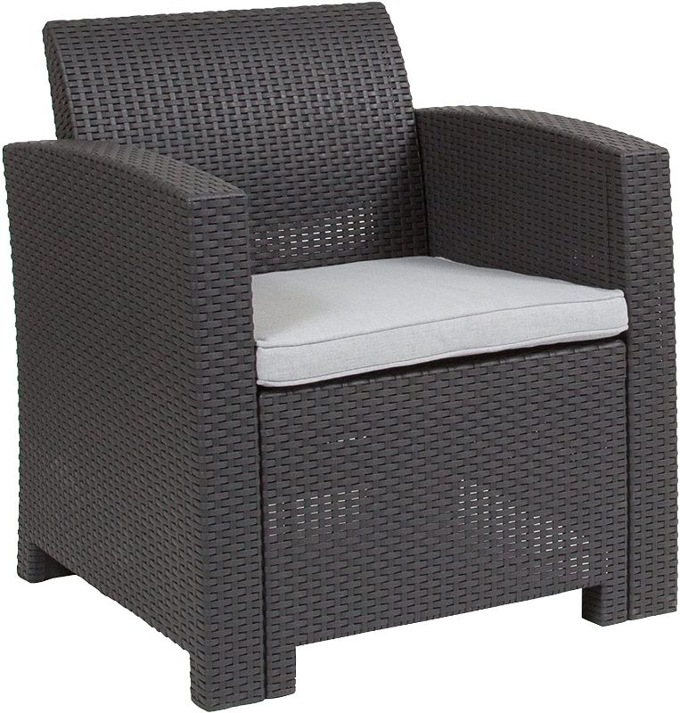 Photo 1 of **PARTS ONLY** INCOMPLETE**
Flash Furniture Dark Gray Faux Rattan Chair with All-Weather Light Gray Cushion
