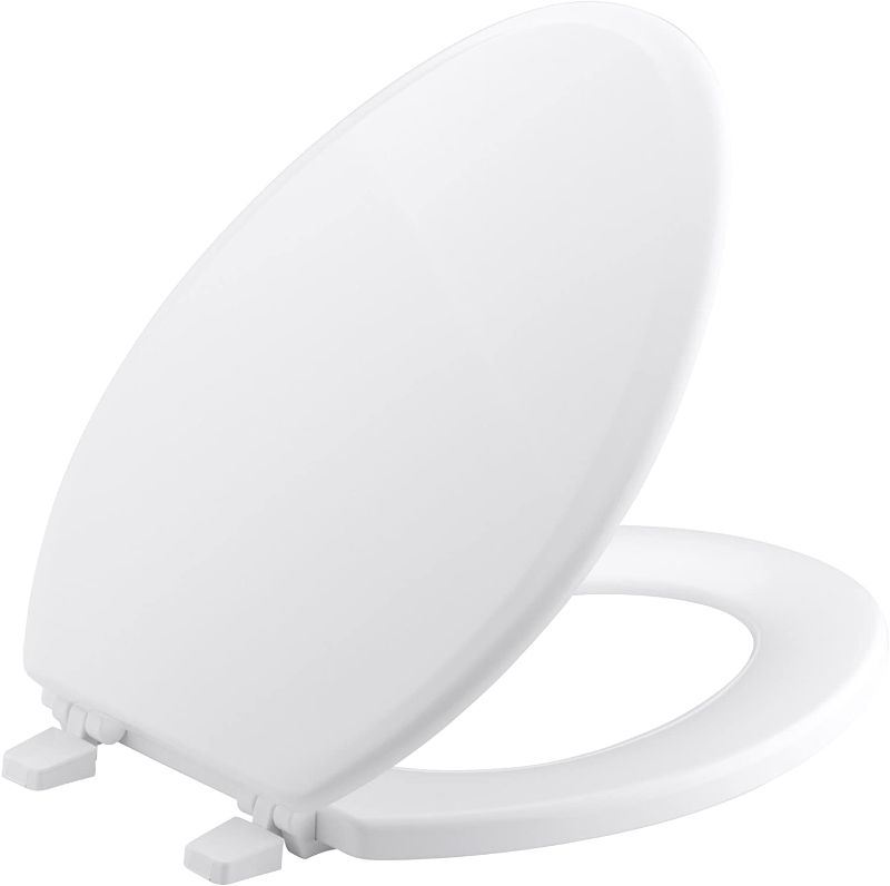 Photo 1 of 17" KOHLER K-4694-0 Ridgewood Molded-Wood with Color-Matched Plastic Hinges Elongated Toilet Seat, White
