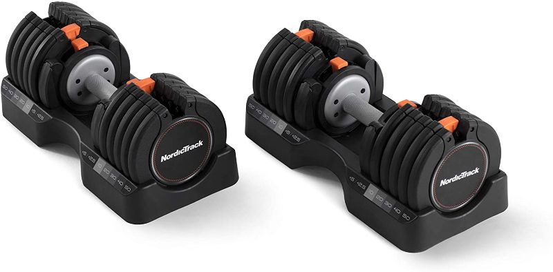 Photo 1 of **MISSING WEIGHTS**, AND DAMAGED**
NordicTrack 55 lb Select-a-Weight Dumbbell Pair, Black
