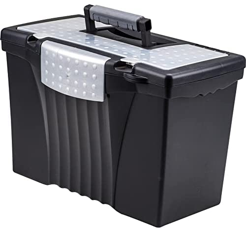 Photo 1 of **LID IS DETACHED**
Storex Legal File Box with Organizer Lid – Plastic Office File Storage Box for Letter and Legal Hanging Folders, 17.13 x 9.63 x 11 Inches, Black, 1-Count (61510U01C)
