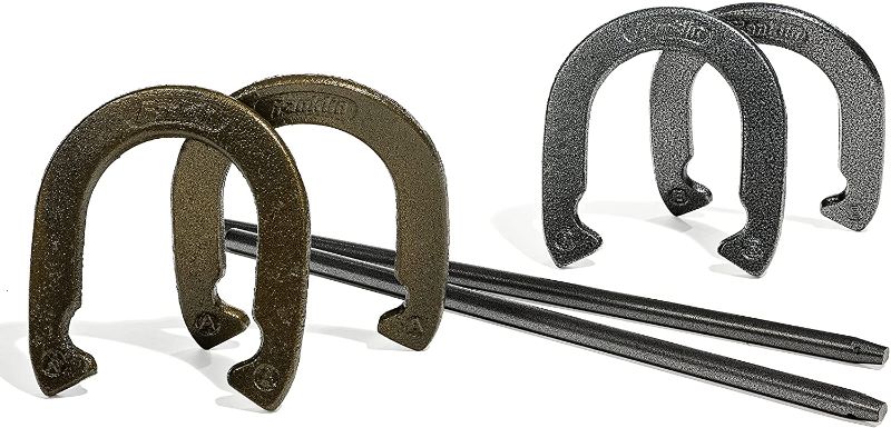 Photo 1 of **MISSING ONE HORSESHOE**
Franklin Sports Horseshoes Set - Includes 4 Horseshoes and 2 Stakes - Beach or Backyard Horseshoe Play - Classic Outdoor Game
