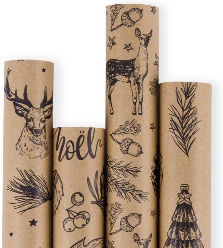 Photo 1 of **MISSING TWO ROLLS, SIMILAR TO STOCK PHOTO**
RUSPEPA Christmas Wrapping paper - Brown Kraft Paper with Black Christmas Elements Print Paper - 4 Roll-30Inch X 10Feet Per Roll

