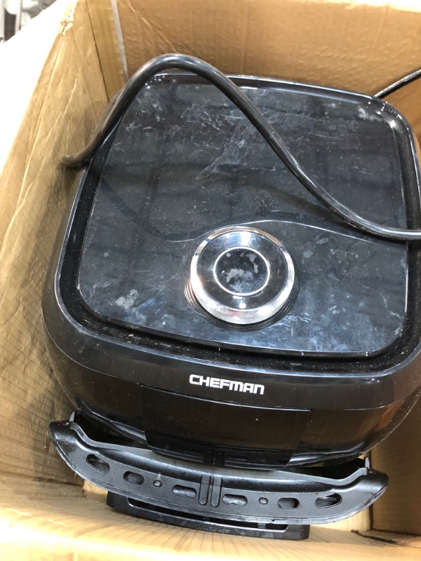 Photo 2 of **DOES NOT HOLD POWER**
Chefman 6.3 Quart Digital Air Fryer+ Rotisserie, Dehydrator, Convection Oven, 8 Touch Screen Presets Fry, Roast, Dehydrate & Bake, BPA-Free, Auto Shutoff, Accessories Included, XL Family Size, Black
