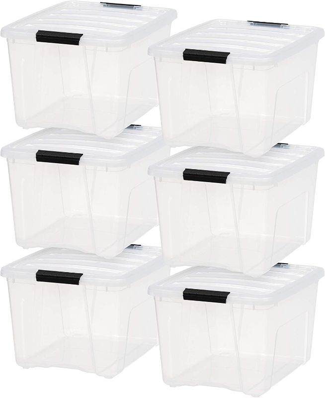 Photo 1 of **SOME TOTES HAVE LARGE CRACKS**
IRIS USA TB Clear Plastic Storage Bin Tote Organizing Container with Durable Lid and Secure Latching Buckles, 40 Qt, 6 Count

