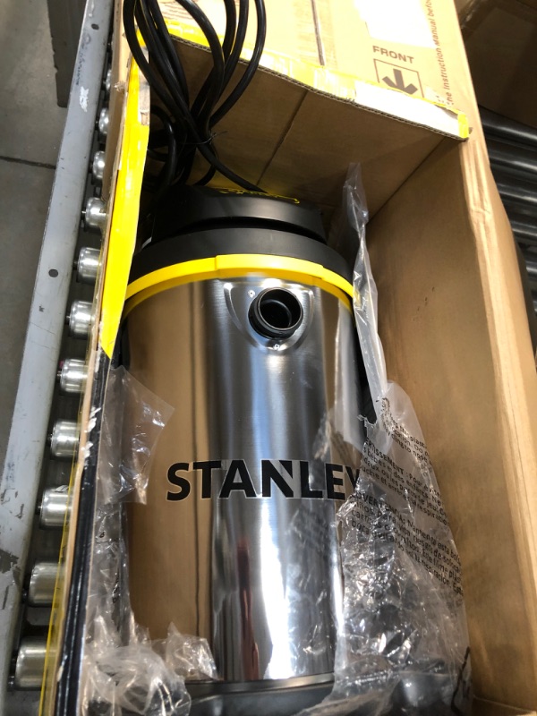 Photo 2 of **MISSING HOSE**
Stanley Wet/Dry Vacuum, 4 Gallon, 4 Horsepower, Stainless Steel Tank
