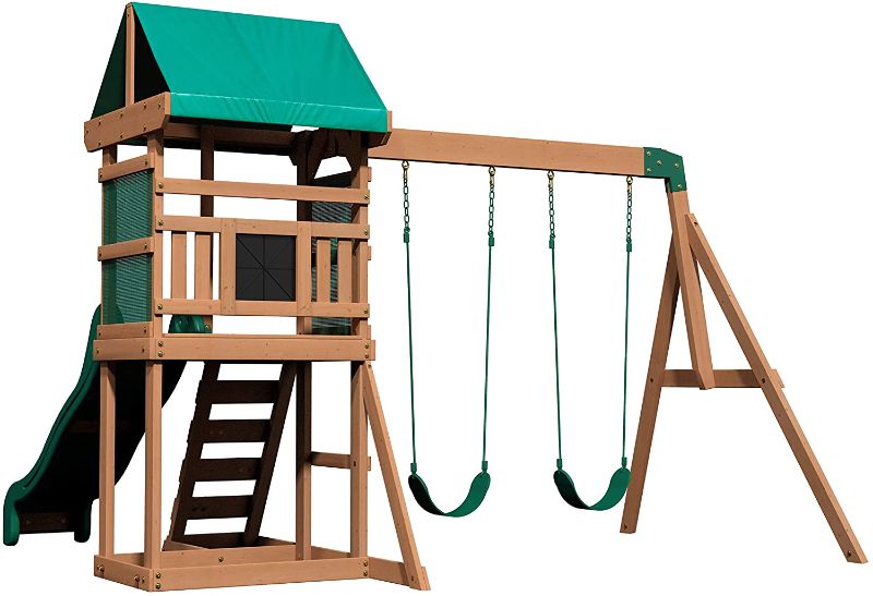 Photo 1 of **INCOMPLETE** BOX 1 OF 2 ONLY BOX 2 OF 2 MISSING ***
Backyard Discovery Buckley Hill Wooden Swing Set
