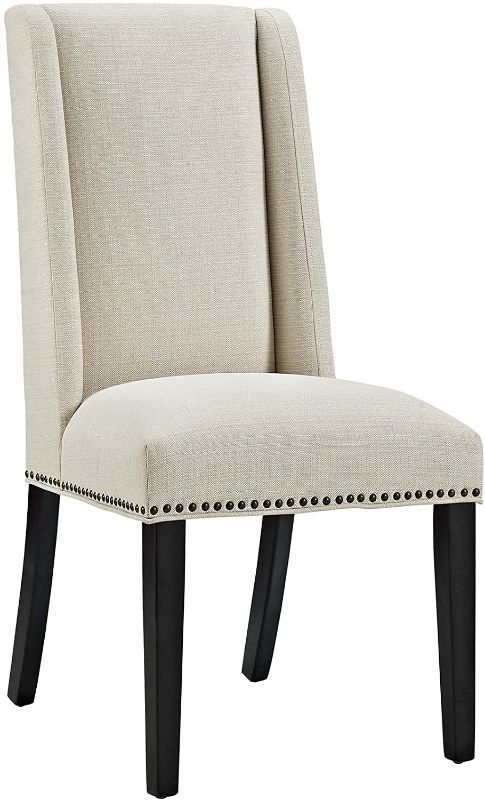 Photo 1 of **MISSING HARDWARE**
Modway MO- Baron Modern Tall Back Wood Upholstered Fabric, Dining Chair, Beige
