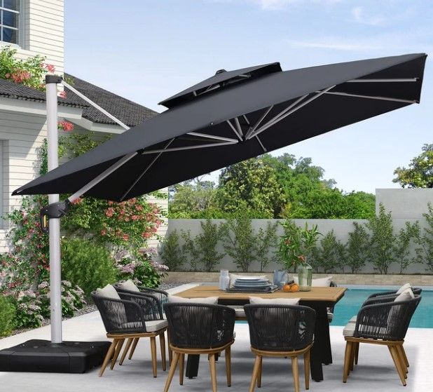 Photo 1 of **UNKNOWN BRAND** **
 Patio Umbrella Outdoor Square Umbrella Large Cantilever Umbrella Windproof Offset Umbrella Heavy Duty Sun Umbrella
